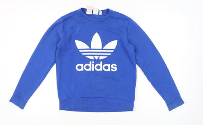 Adidas Teens Blue Logo Pullover Sweatshirt Size 14Y Cotton Blend