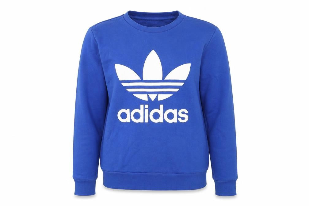 Front view of Adidas Teens Blue Logo Pullover Sweatshirt Size 14Y Cotton Blend