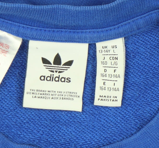 Adidas Teens Blue Logo Pullover Sweatshirt Size 14Y Cotton Blend