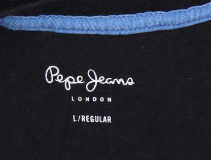 Pepe Jeans Men Black L Regular Fit Long Sleeve Logo T-Shirt Cotton