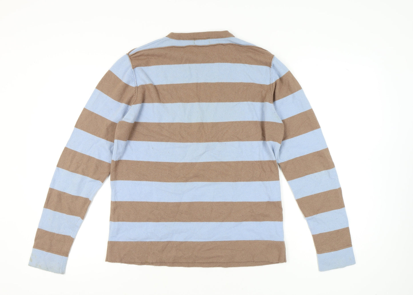Reiss Men’s Brown Blue Striped Cashmere Blend Jumper L Crew Neck