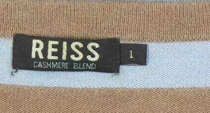 Reiss Men’s Brown Blue Striped Cashmere Blend Jumper L Crew Neck