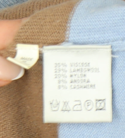 Reiss Men’s Brown Blue Striped Cashmere Blend Jumper L Crew Neck