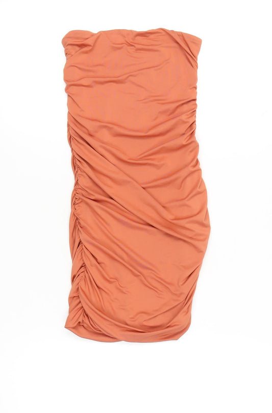 Oh Polly Women’s Orange Strapless Ruched Bodycon Mini Dress Size 8