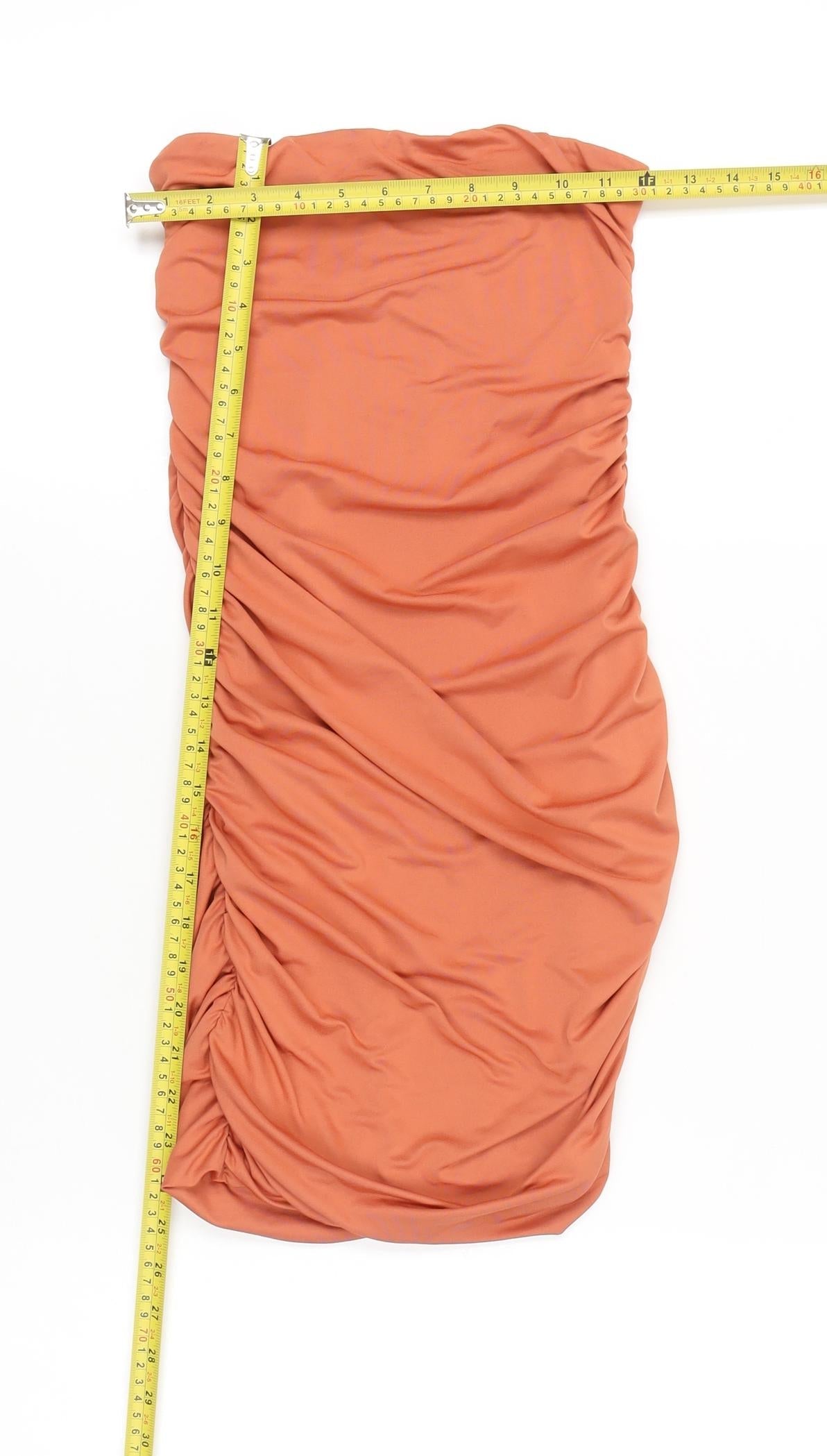 Oh Polly Women’s Orange Strapless Ruched Bodycon Mini Dress Size 8