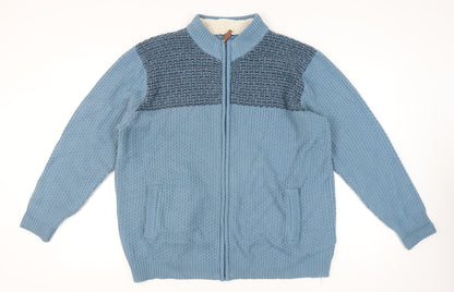 Cotton Traders Men’s Blue 3XL Full Zip Knit Jumper High Neck