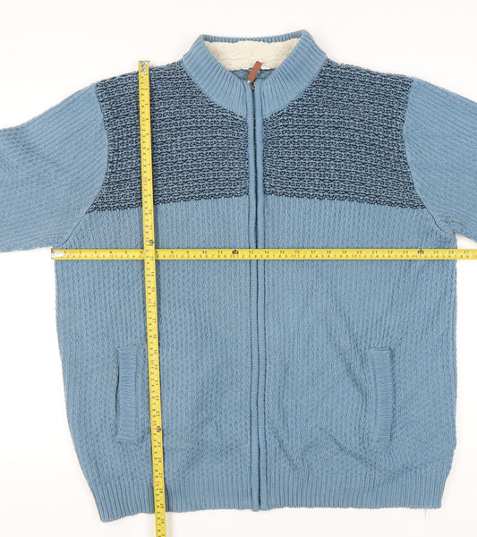 Cotton Traders Men’s Blue 3XL Full Zip Knit Jumper High Neck