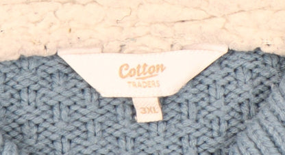 Cotton Traders Men’s Blue 3XL Full Zip Knit Jumper High Neck