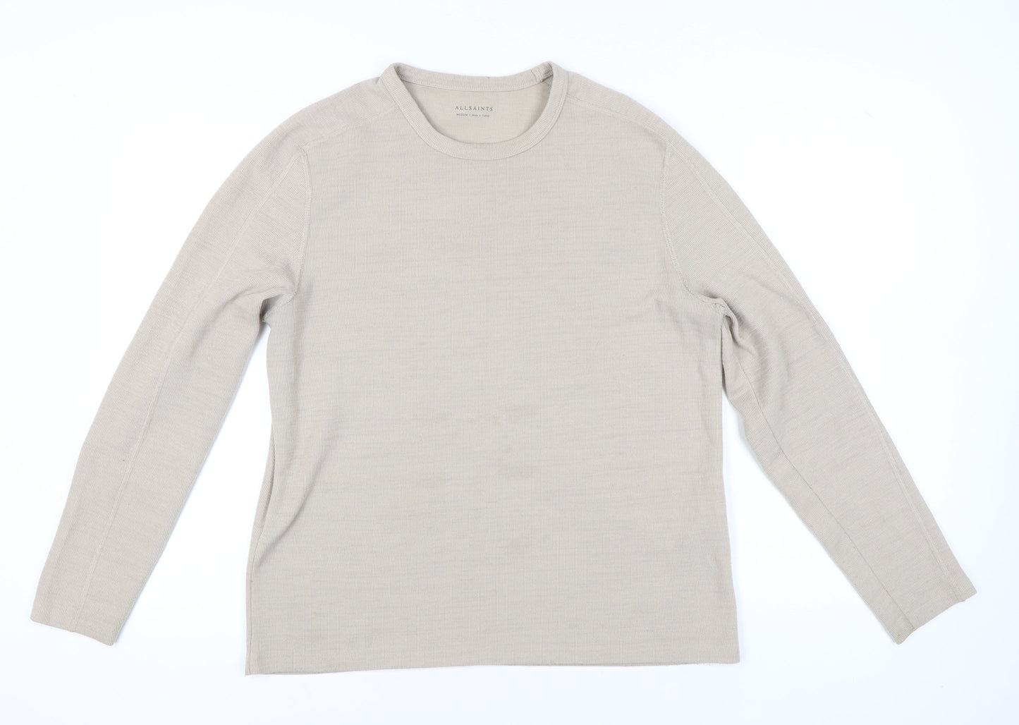AllSaints Mens Beige Medium Pullover Jumper Crew Neck Knit