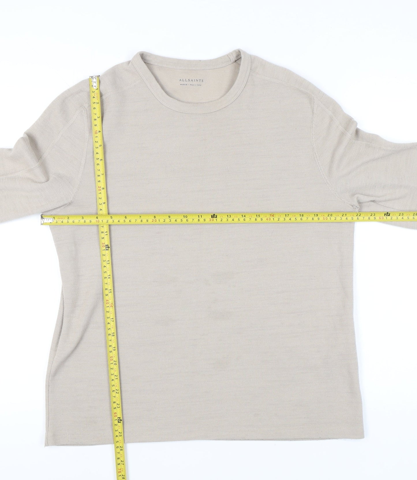 AllSaints Mens Beige Medium Pullover Jumper Crew Neck Knit