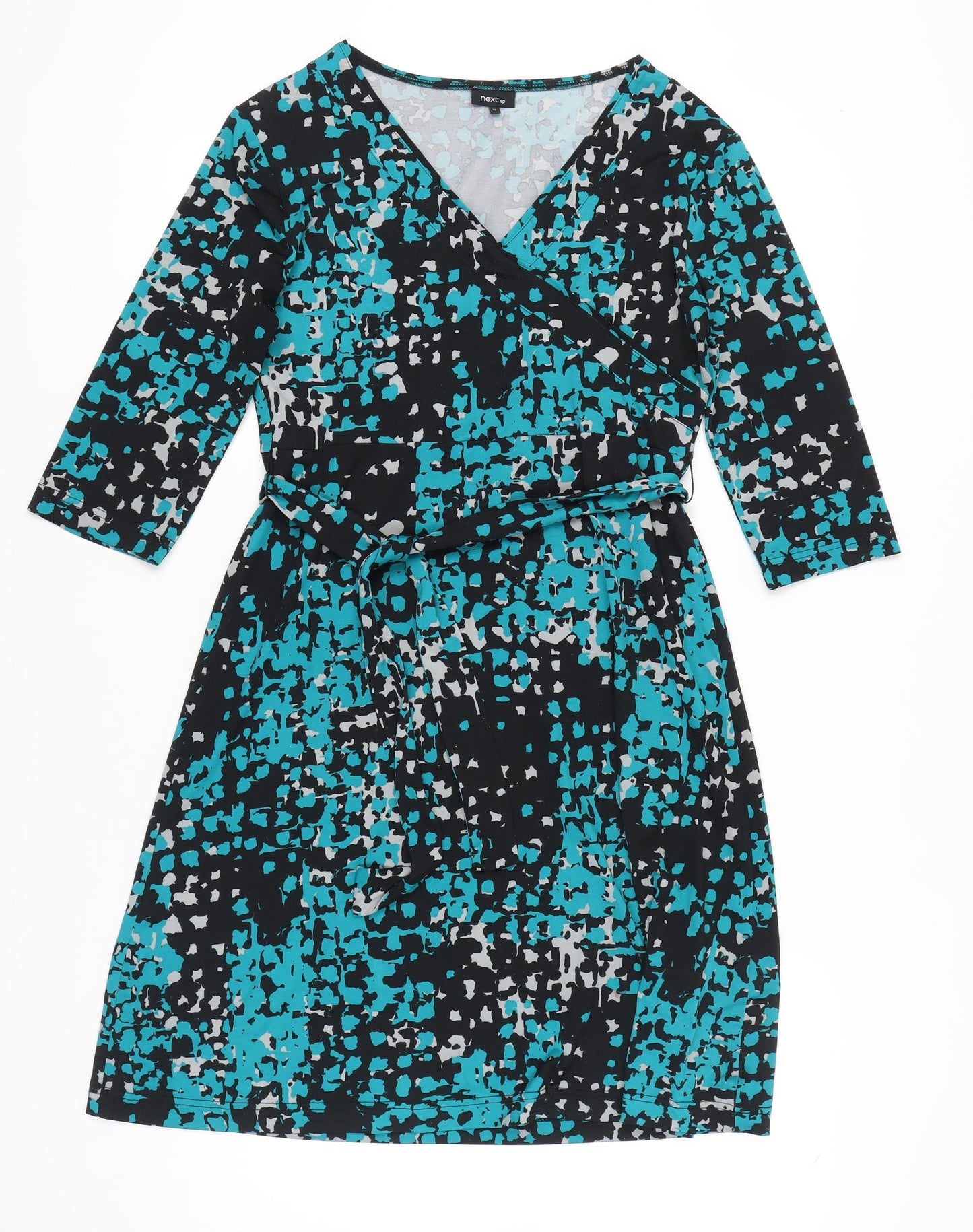 Next Women’s Black Blue Wrap Dress Size 12 Geometric Print