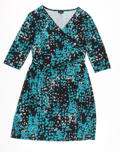 Next Women’s Black Blue Wrap Dress Size 12 Geometric Print