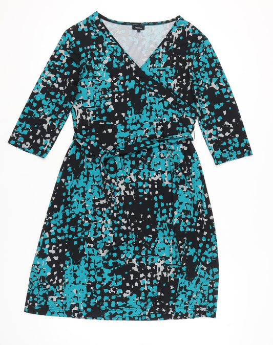 Next Women’s Black Blue Wrap Dress Size 12 Geometric Print