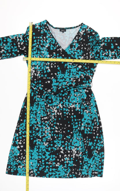 Next Women’s Black Blue Wrap Dress Size 12 Geometric Print