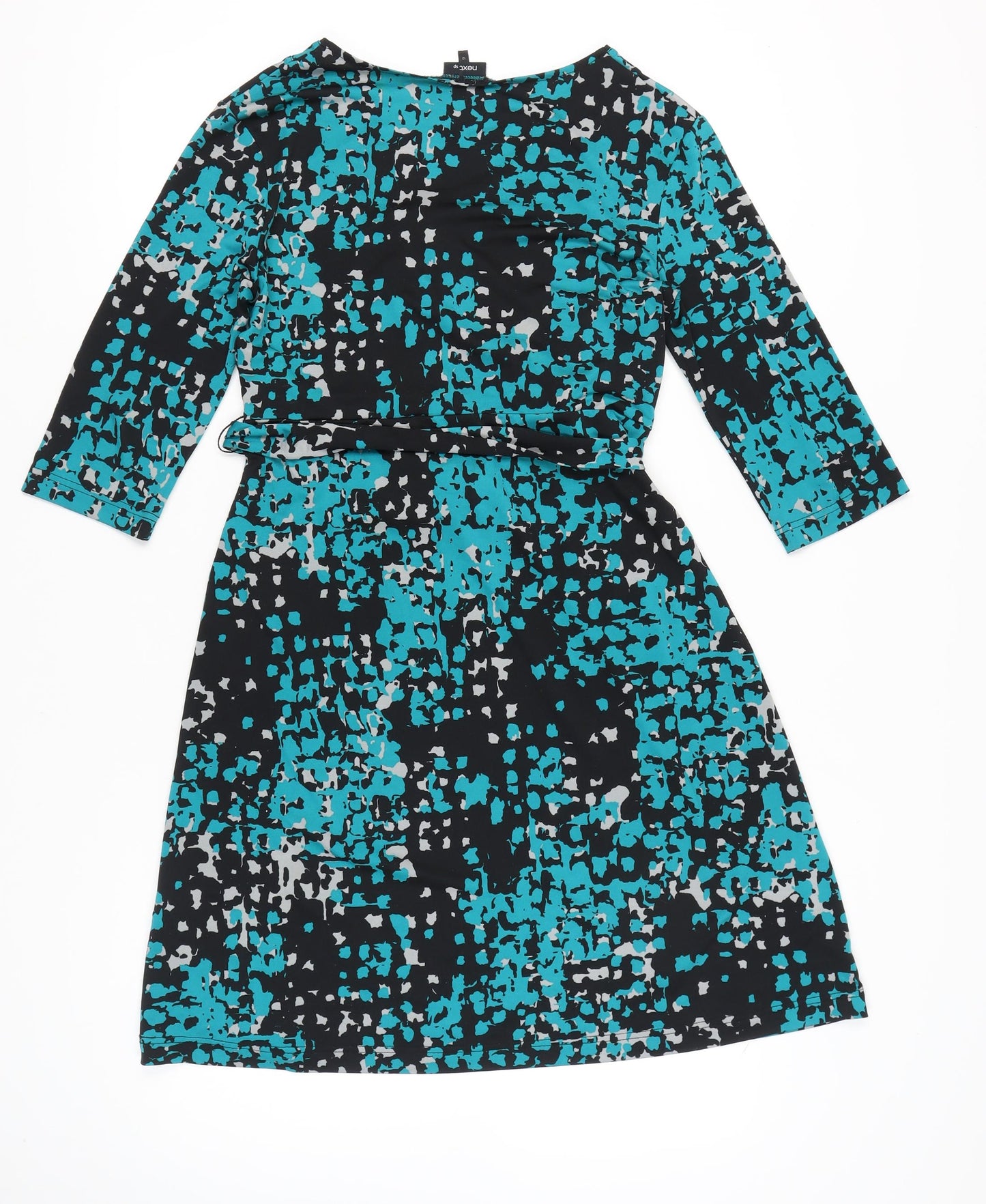 Next Women’s Black Blue Wrap Dress Size 12 Geometric Print