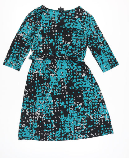 Next Women’s Black Blue Wrap Dress Size 12 Geometric Print