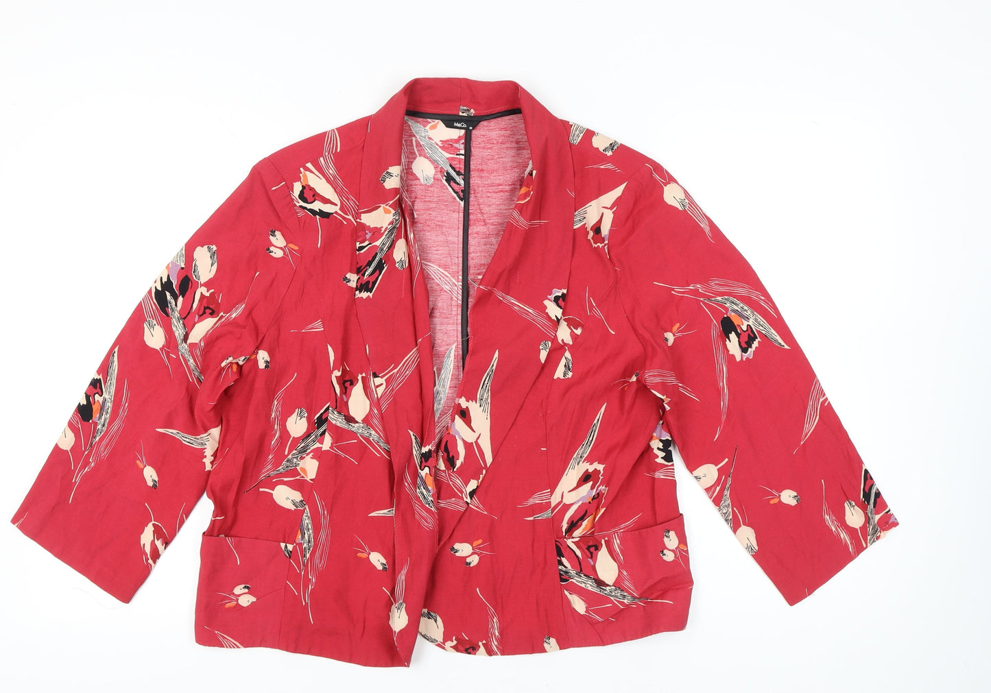 M&Co Women’s Red Floral Blazer Jacket Size 18 Shawl Collar