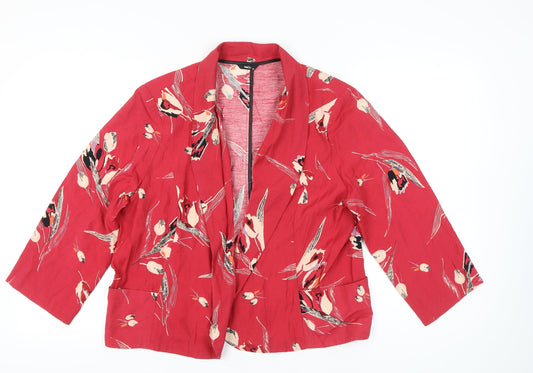 M&Co Women’s Red Floral Blazer Jacket Size 18 Shawl Collar