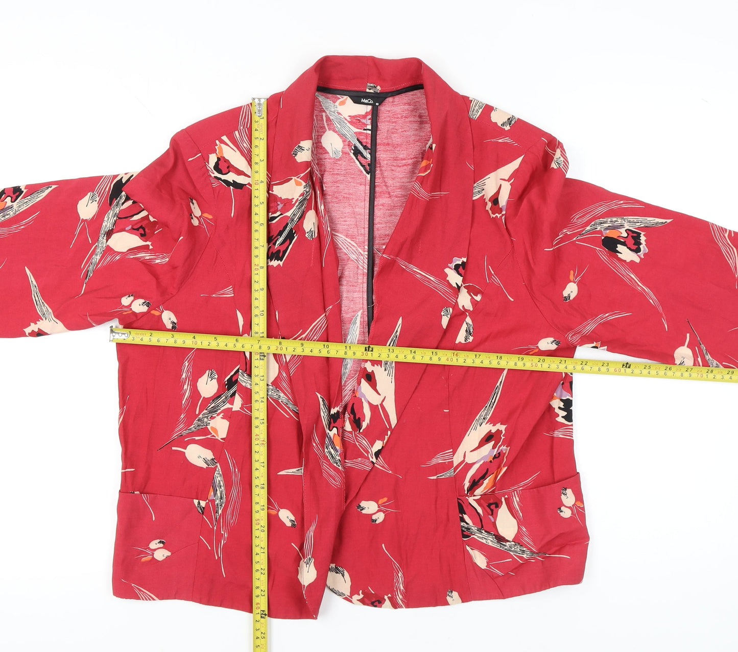 M&Co Women’s Red Floral Blazer Jacket Size 18 Shawl Collar