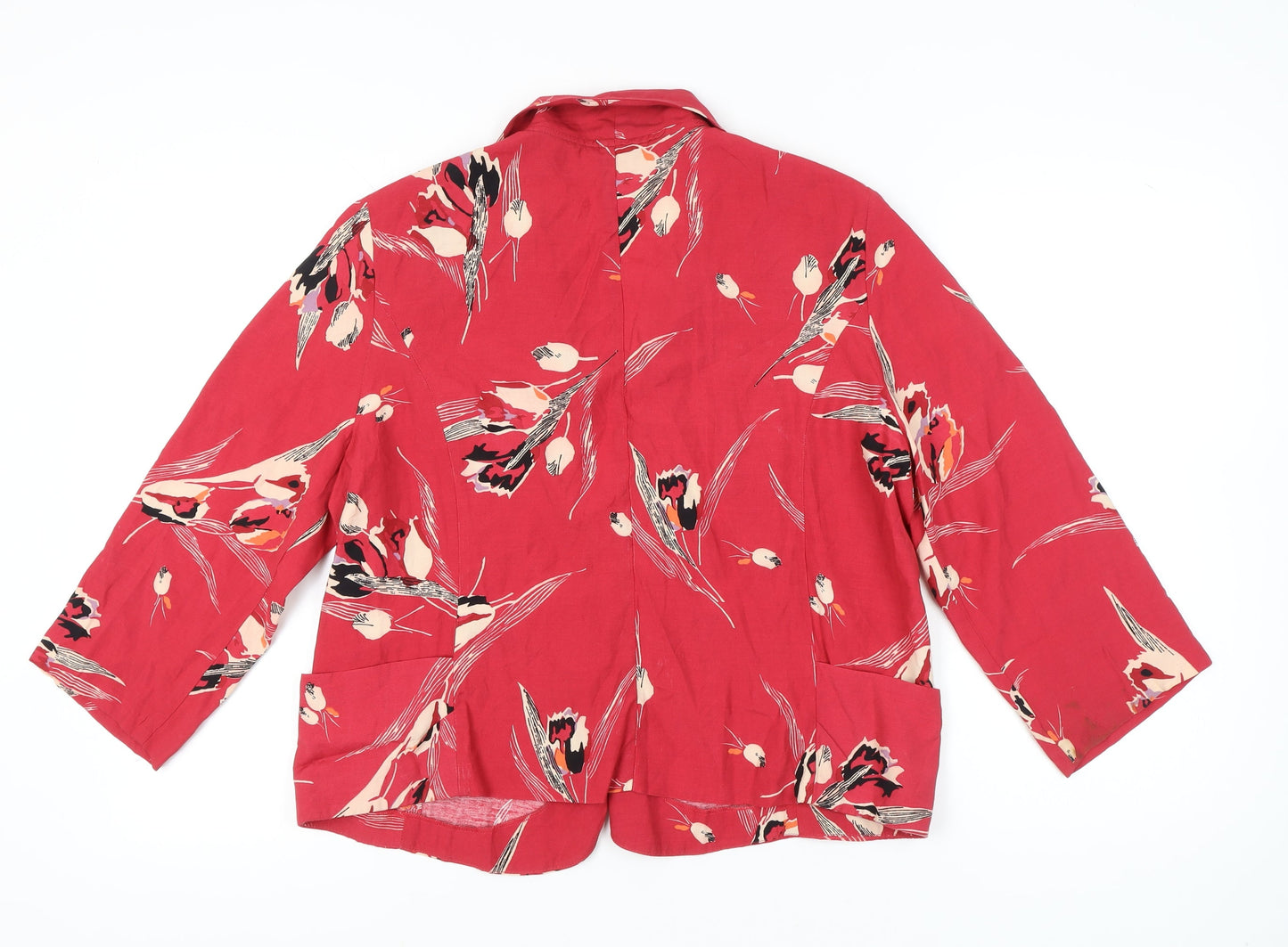 M&Co Women’s Red Floral Blazer Jacket Size 18 Shawl Collar