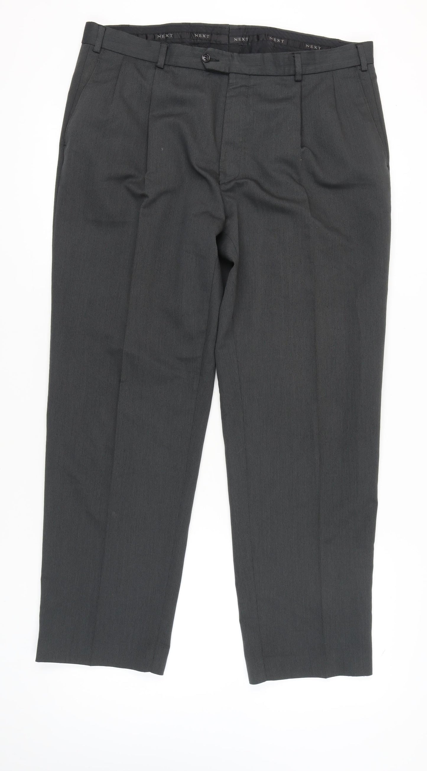 Next Men’s Grey Dress Trousers 38R Regular Fit Pleated Work Pants