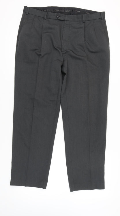 Next Men’s Grey Dress Trousers 38R Regular Fit Pleated Work Pants