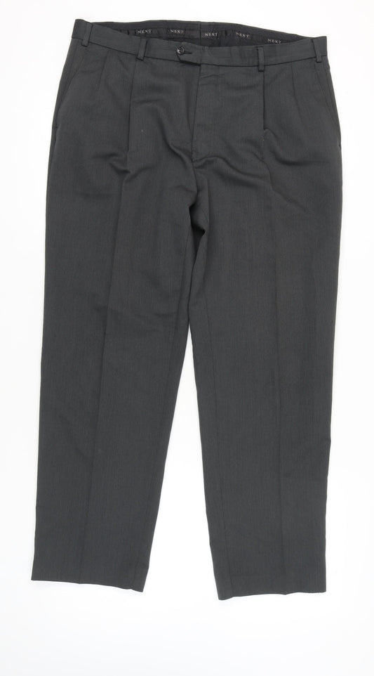 Next Men’s Grey Dress Trousers 38R Regular Fit Pleated Work Pants