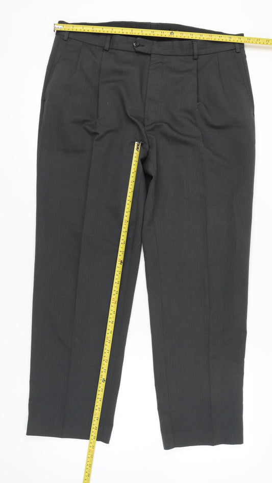 Next Men’s Grey Dress Trousers 38R Regular Fit Pleated Work Pants