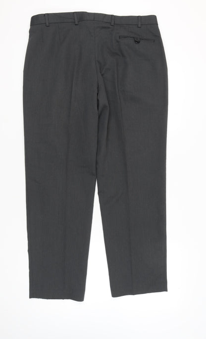 Next Men’s Grey Dress Trousers 38R Regular Fit Pleated Work Pants