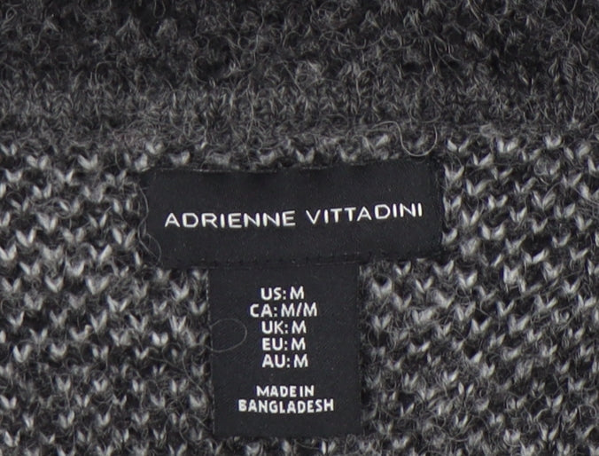 Adrienne Vittadini Women Grey Check Cardigan M Wool Blend Long Sleeve