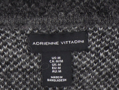 Adrienne Vittadini Women Grey Check Cardigan M Wool Blend Long Sleeve