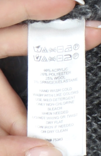 Adrienne Vittadini Women Grey Check Cardigan M Wool Blend Long Sleeve