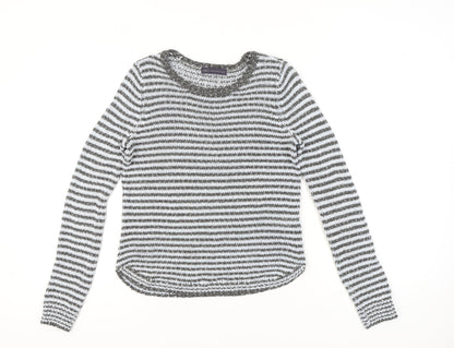 Marks and Spencer Womens Grey Striped Knit Jumper UK 10