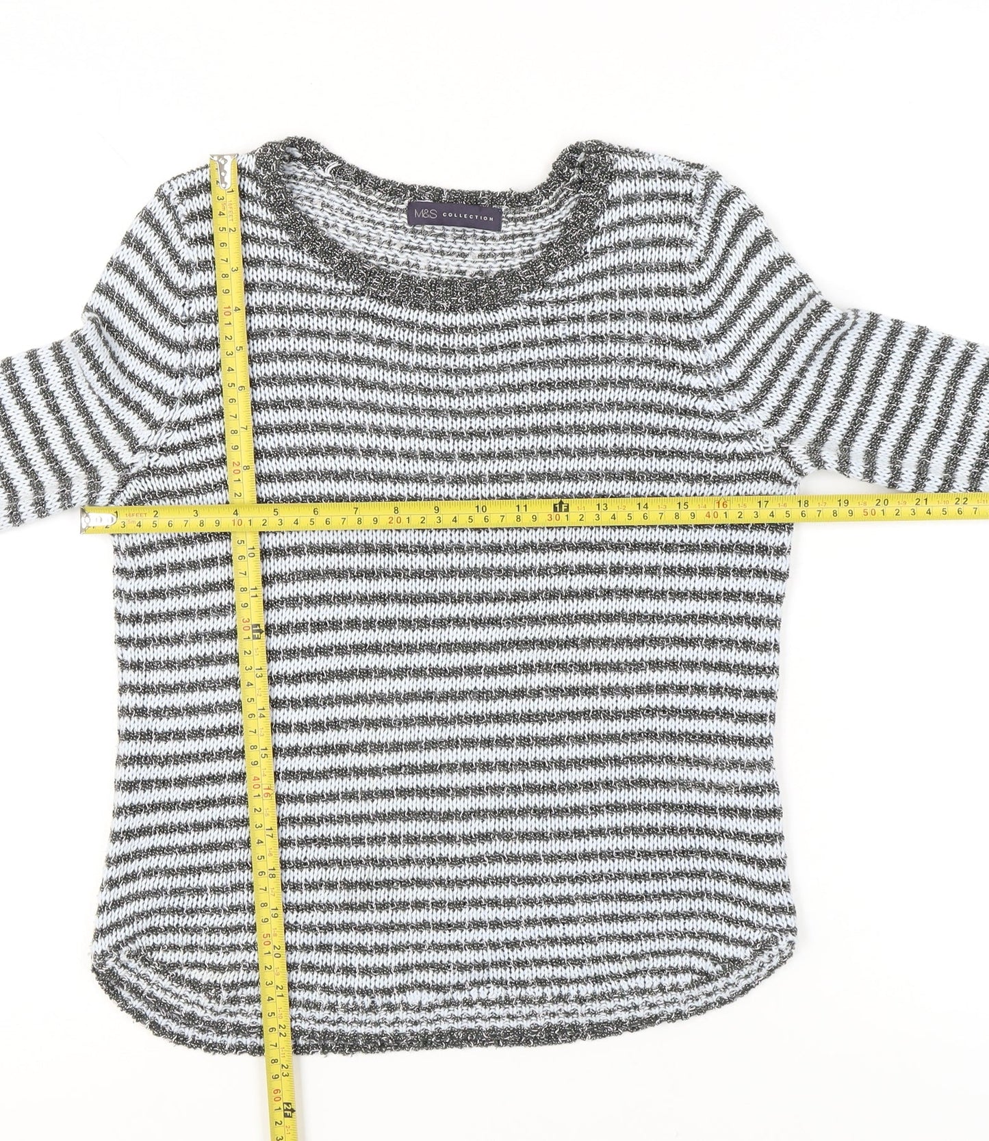 Marks and Spencer Womens Grey Striped Knit Jumper UK 10