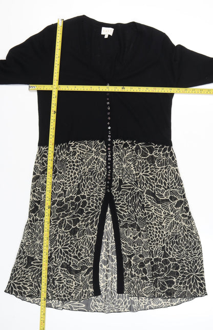 EAST Womens Black Floral Tunic Blouse M Long Sleeve Viscose Wool