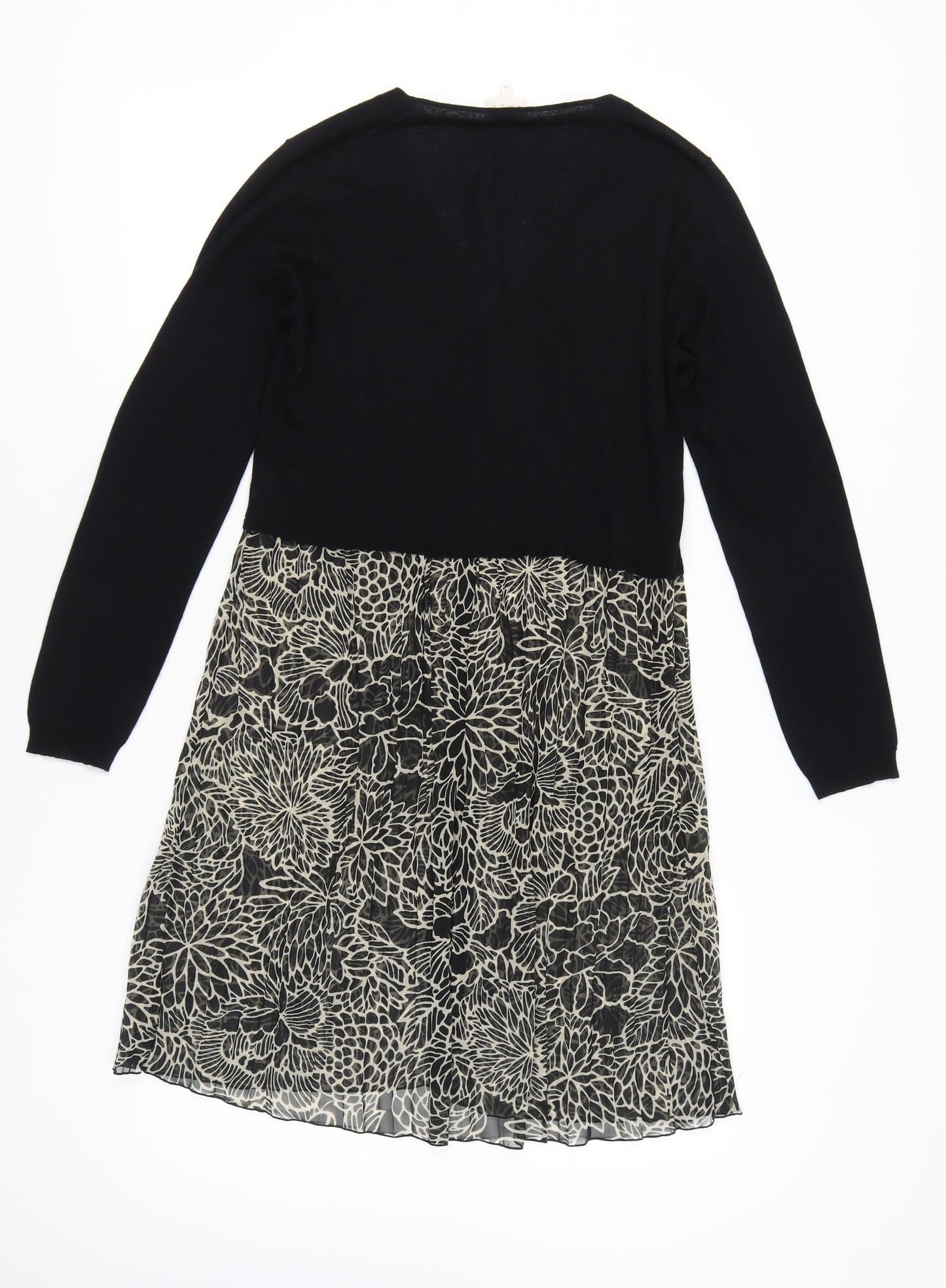 EAST Womens Black Floral Tunic Blouse M Long Sleeve Viscose Wool