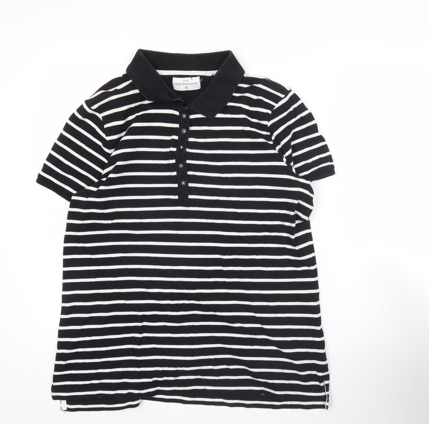 C&A Men’s Black White Striped Polo Shirt XL Cotton Stretch