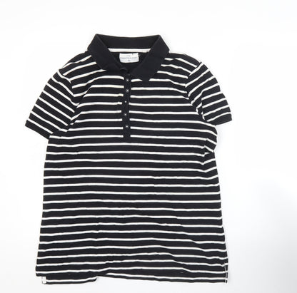 C&A Men’s Black White Striped Polo Shirt XL Cotton Stretch