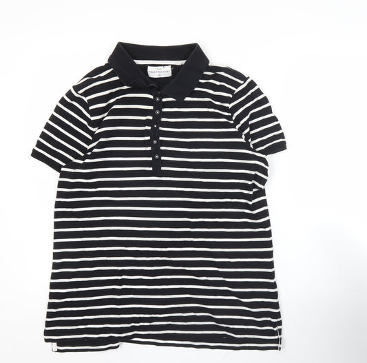 C&A Men’s Black White Striped Polo Shirt XL Cotton Stretch