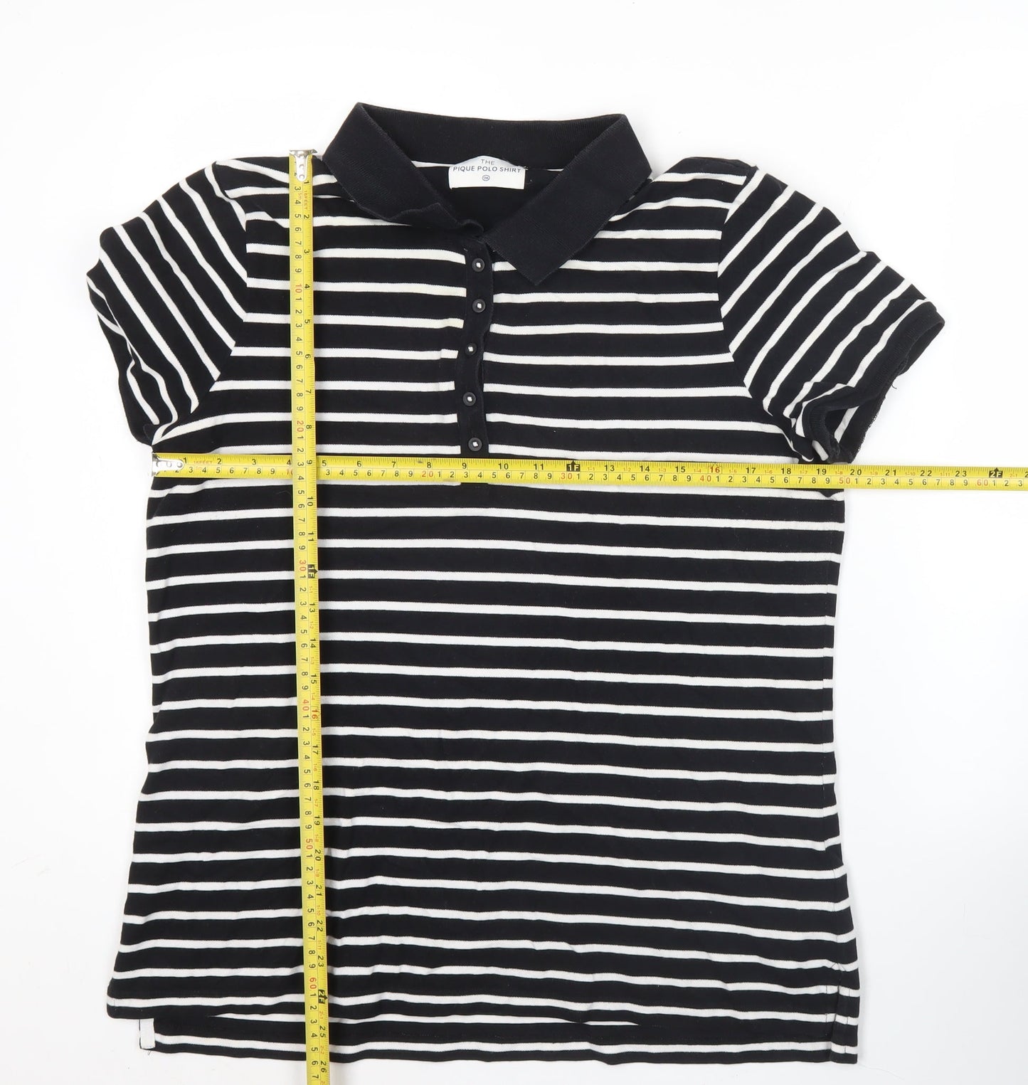 C&A Men’s Black White Striped Polo Shirt XL Cotton Stretch