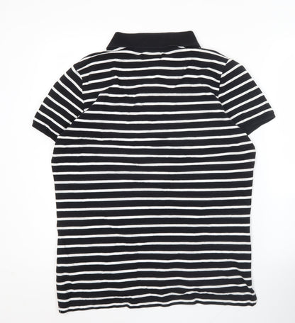 C&A Men’s Black White Striped Polo Shirt XL Cotton Stretch