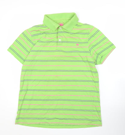 Lee Cooper Men’s Green Striped Polo Shirt Size S Cotton Casual