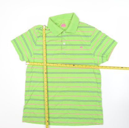 Lee Cooper Men’s Green Striped Polo Shirt Size S Cotton Casual