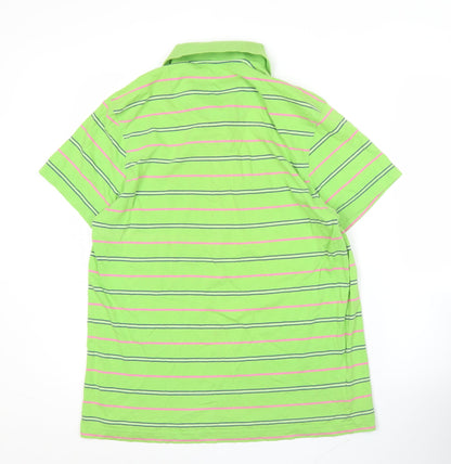 Lee Cooper Men’s Green Striped Polo Shirt Size S Cotton Casual