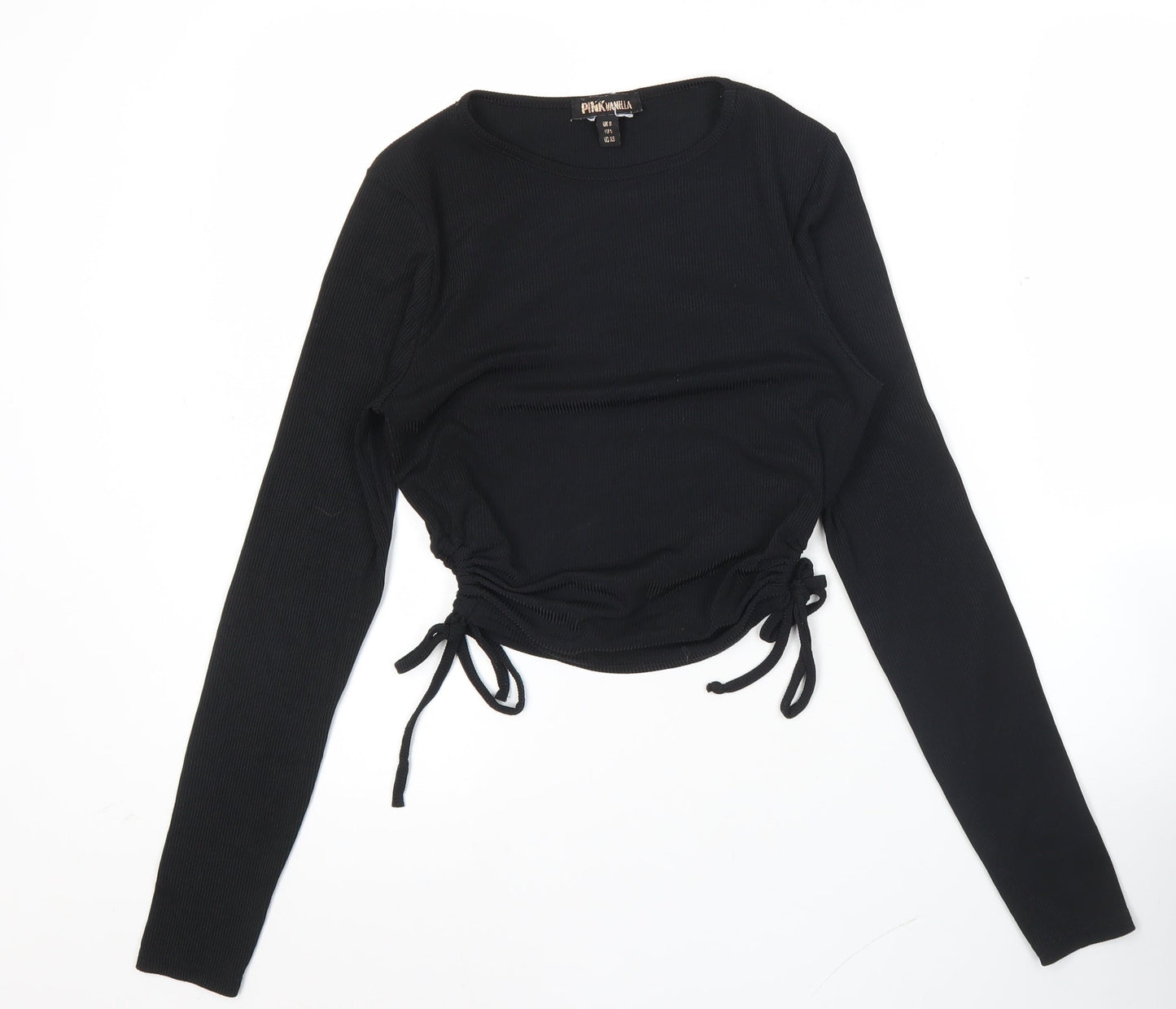 Womens UK Size S Pink Vanilla Black Cropped T-Shirt