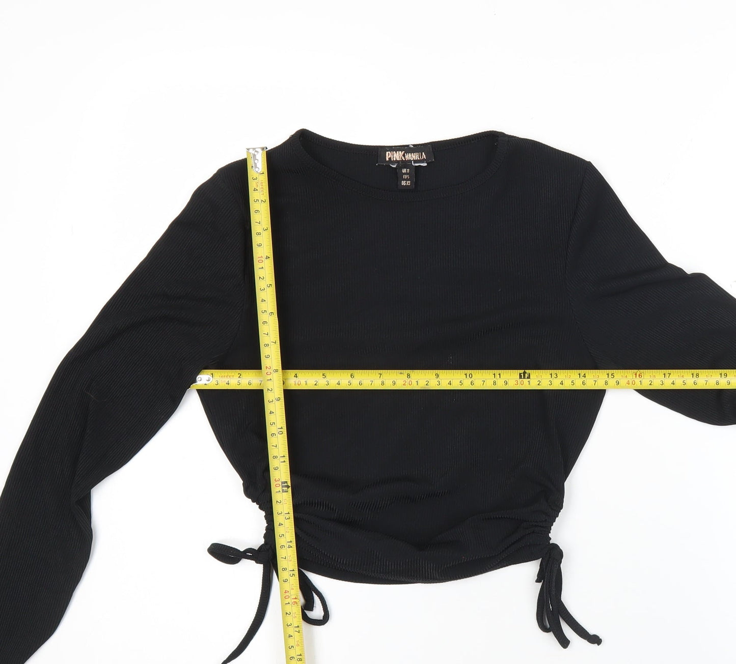 Womens UK Size S Pink Vanilla Black Cropped T-Shirt