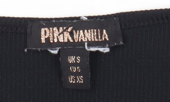 Womens UK Size S Pink Vanilla Black Cropped T-Shirt