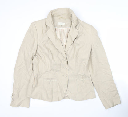 Marks and Spencer Women Beige Size 14 Blazer Jacket Linen Cotton