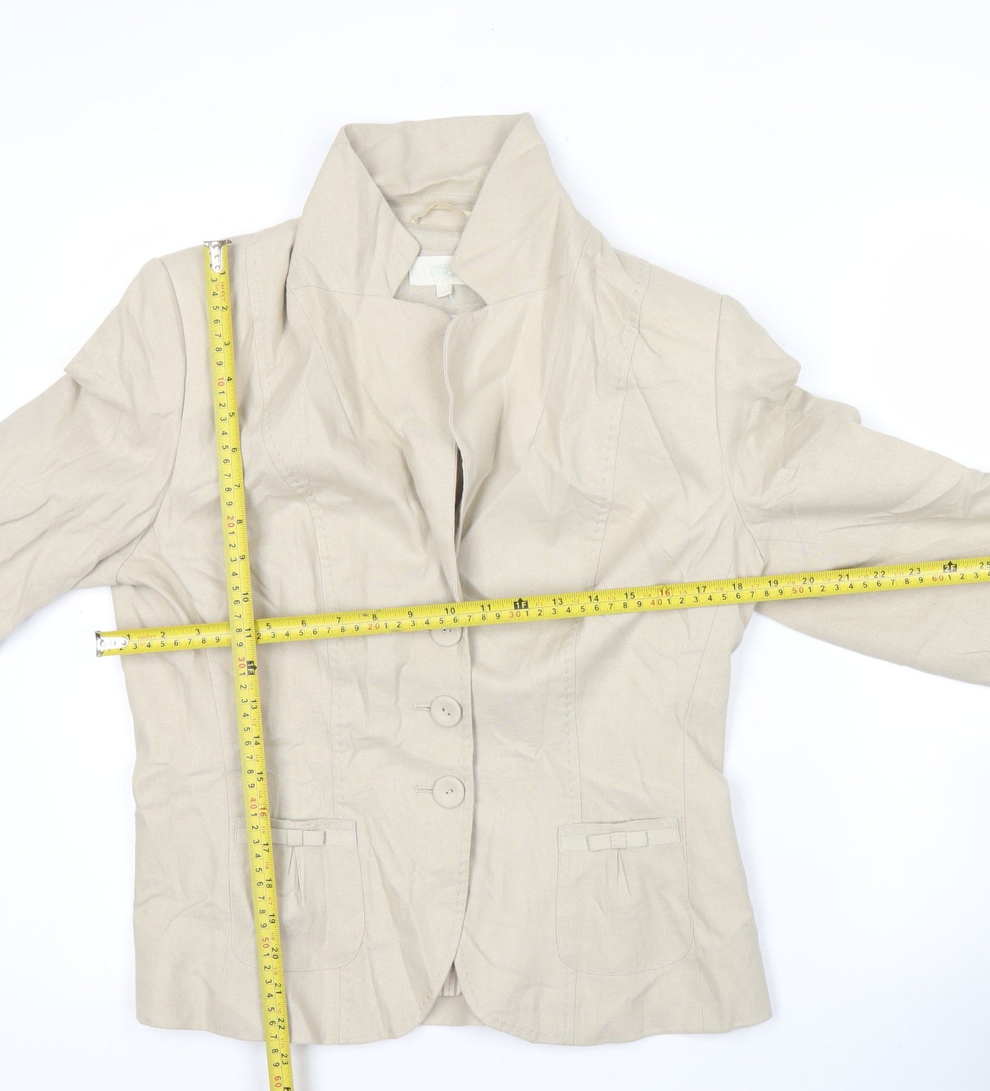 Marks and Spencer Women Beige Size 14 Blazer Jacket Linen Cotton
