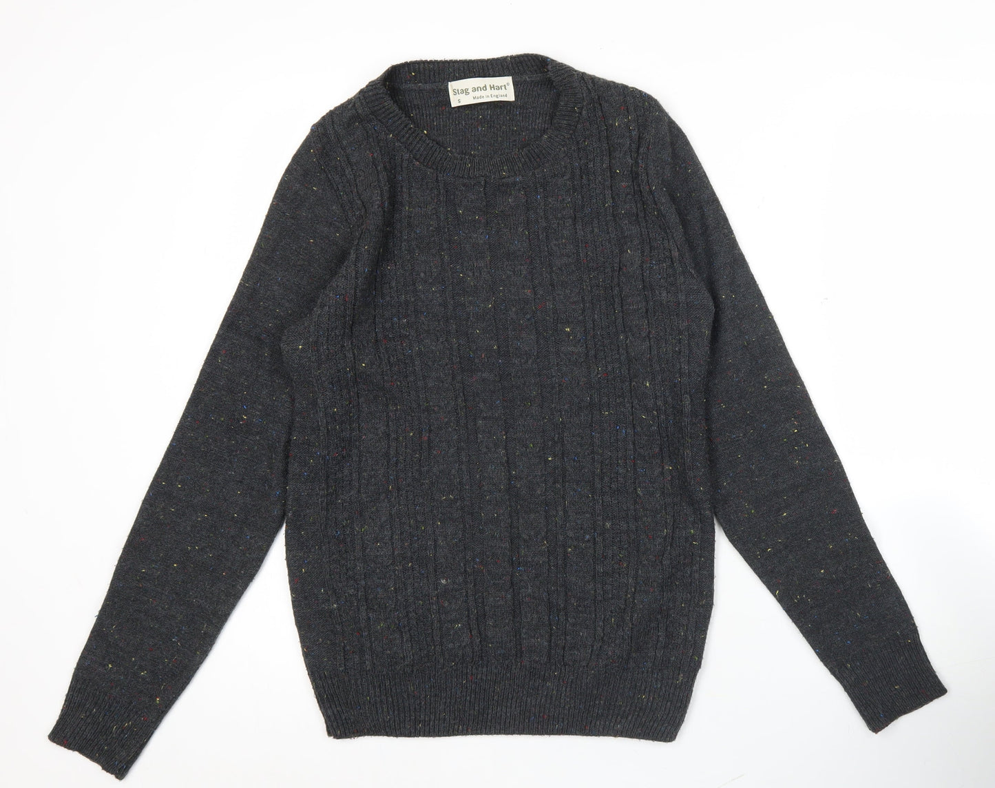 Stag and Hart Mens Grey Cable Knit Acrylic Jumper Size S